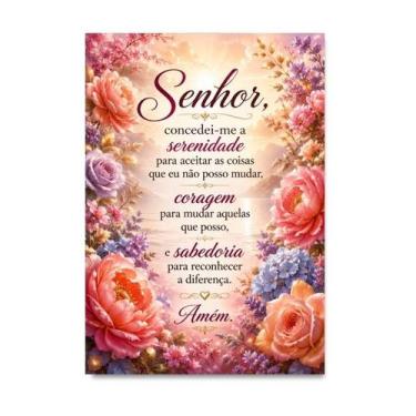 Imagem de Placa Decorativa Oração da Serenidade Floral Delicada 30x42cm - Quadro