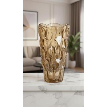 Imagem de Vaso Decorativo de Vidro Âmbar Lapidado 24cm - Congratulations Store