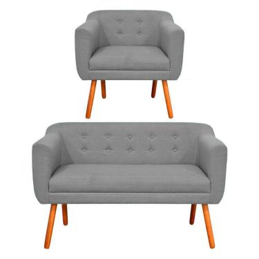 Imagem de Kit Namoradeira 2 Lugares 1 Poltrona Pés Palito Castanho