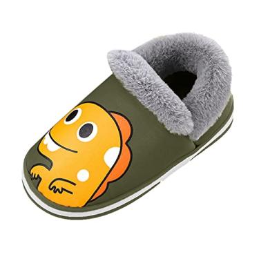 Imagem de Chinelos fofos para crianças sapatos de pelúcia para uso interno chinelos para casa meninas quentes meninos desenhos animados algodão infantil (verde, 34)