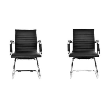 Imagem de Kit 2 Cadeiras Escritório Esteirinha Eames Preta Fixa - Soffi