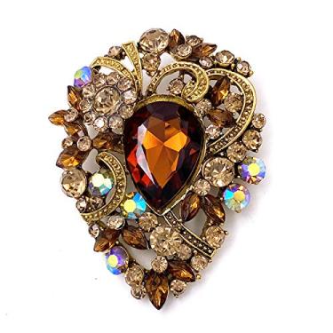 Imagem de Laxpicol broche feminino vintage austríaco cristal elegante flor lágrima tom dourado Marrom