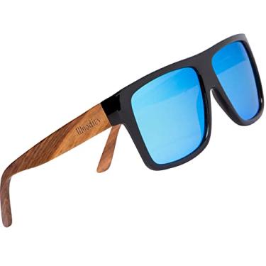 Imagem de Woodies Óculos de sol superdimensionados de madeira zebra com lentes coloridas para homens e mulheres | 100% de proteção UVA/UVB, Preto, M