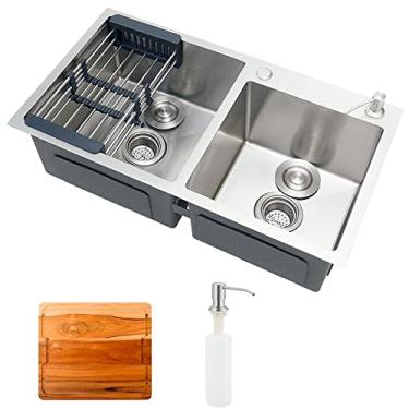 Imagem de Pingoo.Casa, Kit Cuba para Cozinha com Acessórios e Tábua de Corte, Pia Dupla, Gourmet, Aço Inox 304, Awá, Prata