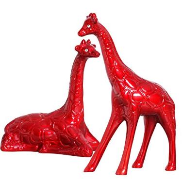Imagem de Casal De Girafas Deitada E Em Pé Ceramicas Pegorin Vermelho