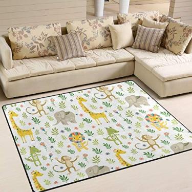 Imagem de ColourLife Tapetes de área leve com plantas de animais em branco, tapete tapete para decoração de casa para quarto de crianças, sala de estar 160 x 122 cm