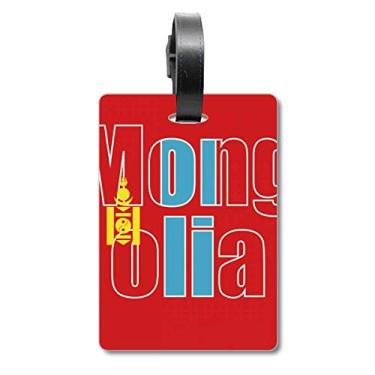 Imagem de Etiqueta de mala com nome da bandeira da Mongólia com etiqueta para cartão de bagagem