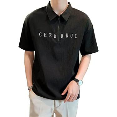 Imagem de Camiseta Masculina, Meio Zíper Camisa Masculina Estampada Em Cor Pura e Suave para Cavalheiros Ao Ar Livre (L)