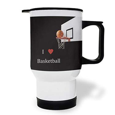 Imagem de Copo de aço inoxidável com alça, I Love Basketball Hoop Sport Caneca de café isolada preta com tampa à prova de vazamento caneca de viagem para casa, escritório, carro, 8,3 x 12 x 15 cm