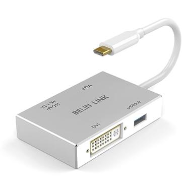 Imagem de Adaptador USB C para HDMI DVI VGA USB3.0, USB 3.1 Tipo-C Hub 4 em 1 para HDMI DVI 4K VGA Conversor adaptador USB (compatível com Thunderbolt 3), adaptador USB-C para MacBook/MacBook Pro Air/Surface