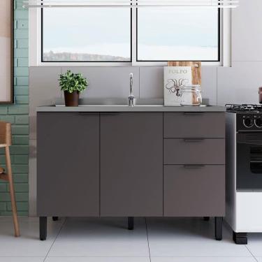 Imagem de Balcão Bartira Universal com 1 Pia, 2 Portas e 3 Gavetas - 120cm de largura	