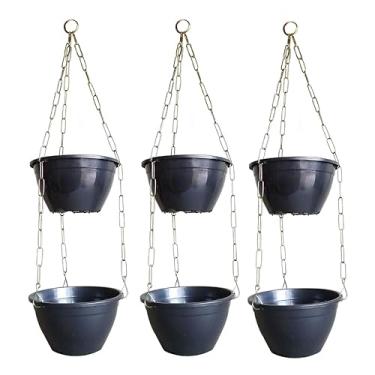 Imagem de Kit 3 Violeteiro com Corrente Conjunto Para Pendurar Vasos Plantas Vasos Flores Violetas e Suculentas - Vaso Cuia Com Suspenso Completo dois Andares