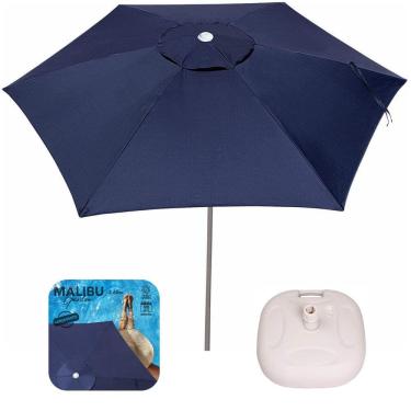 Imagem de Kit Ombrelone Guarda Sol 2,6m Alumínio Malibu Garden Com Base Plástica Branca - Tobee