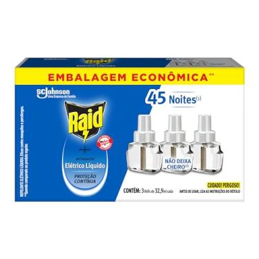 Imagem de Raid Repelente Eletrico Líquido Refil, Até 45 Noites de Proteção, 3 unidades de 32,9ml