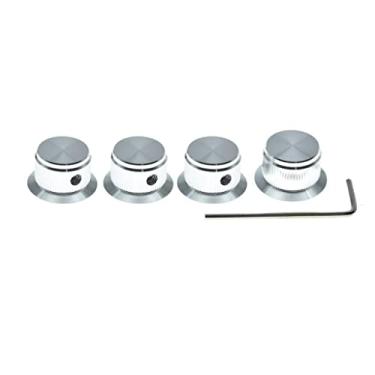 Imagem de Conjunto com 4 botões de potenciômetro de alumínio estilo parafuso de 1/4" puxadores universais de cartola de sino botões de controle de volume para guitarra/baixo/amps/pré-amplificadores prata