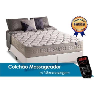 Imagem de Cama Box King: Colchão c/Vibro Massagem Anjos Ensacadas MasterPocket Commodite Magnético c/ + Base CRC Courano White(193x203)