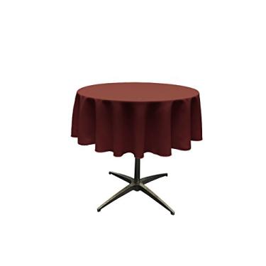 Imagem de LA Linen Toalha de mesa redonda lavável de popelina de poliéster, capa de mesa resistente a manchas e rugas 129,5 cm, toalha de mesa de tecido para jantar, cozinha, festa, férias, 129 polegadas, vinho