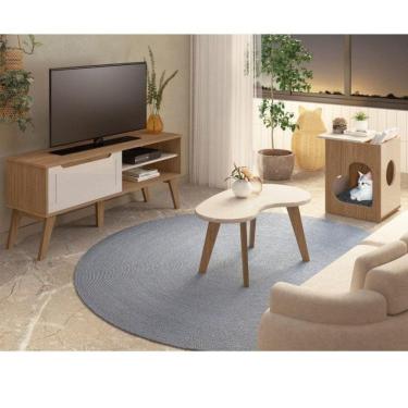 Imagem de Conjunto Sala de Estar Rack para TV até 47 Pol Lotus com Mesa de Centro e Mesa de Apoio para PET Carvalho/Off White