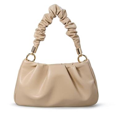 Imagem de Bolsa de ombro feminina bolsa de ombro de couro vegano macio vintage Hobo corrente bolsa transversal, Nude., Small