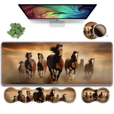 Imagem de Conjunto ergonômico de descanso de pulso e mouse pad para teclado, grande 2GG para jogos, 80 cm x 30 cm, espuma viscoelástica, alívio da dor de digitação, tapete multifuncional para escritório e casa, cavalo galopante