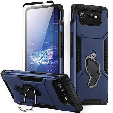 Imagem de Fanbiya Armor Capa para ASUS ROG Phone 6, 6 Pro Case com Kickstand e protetor de câmera, 360 ° Full Body Protection Rugged Shockproof Case com vidro temperado, Azul