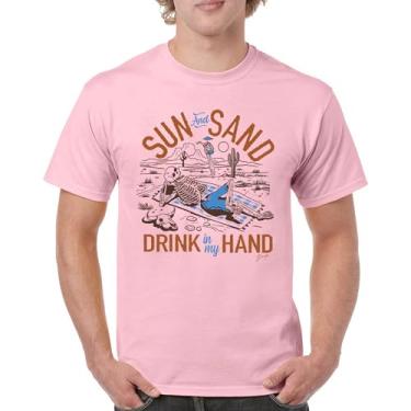 Imagem de Camiseta masculina Sun and Sand Drink in My Hand But its a Dry Heat Funny Skeleton Desert Summer Beach Vacation, Rosa claro, M