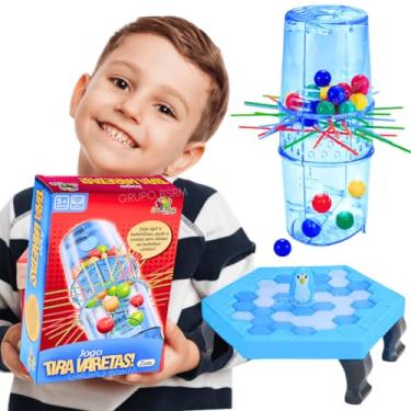 Imagem de Kit 2 jogos de tabuleiro infantil educativos pedagogicos Tira Vareta Tubo Pega Varetas presente menino menina brinquedo criança 5 anos + Jogo Pinguim Quebra Gelo Numa Fria Art Brink