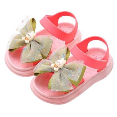 Imagem de Sandálias infantis tamanho 8 modernas primavera verão dedo do pé cor sólida laço infantil sapatos casuais, Rosa, 1 Narrow Big Kid