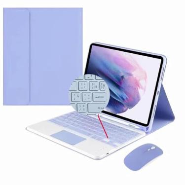 Imagem de para Samsung Galaxy Tab A9 Plus 11" 2023, Capa teclado ABNT2 touchpad Retro com teclas Quadrados e mouse Teclado colorido bonito Teclado sensível ao toque removível Capa -Roxo