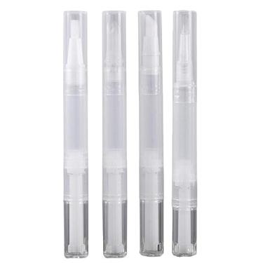 Imagem de Pacote com 4 canetas giratórias transparentes de 5 ml para aplicador de óleo de cutícula, caneta de óleo de unha vazia com ponta de pincel, aplicadores de recipiente de brilho labial cosmético, tubo
