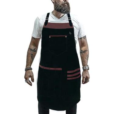 Imagem de Avental Cozinha Restaurante Churrasqueiro Luxuoso Sarja e Couro Legíti
