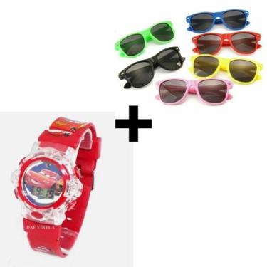 Imagem de Kit Relógio Infantil Digital Pisca Luz + Óculos de Sol Moda - lvo, Car