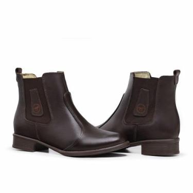 Imagem de Bota Chelsea feminina couro botina confortável - Pantaneiro, Café, 38