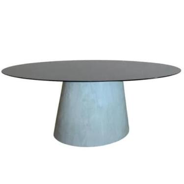 Imagem de Mesa de Jantar Cone Oval 198x122 cm Tampo Madeira Laqueada Base ciment