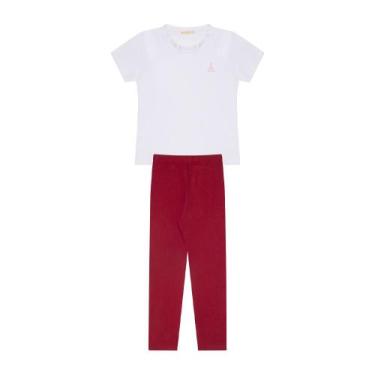 Imagem de Conjunto Infantil Menina Em Cotton Blusa Básica Branca e Legging Verme