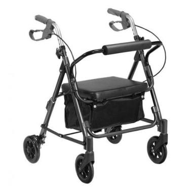 Imagem de Andador alumínio dobrável de 4 rodas assento e cesta mobil