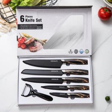 Imagem de Kit Facas com Descascador de Legumes C/6 Pçs - Culinária Aço inoxidáve