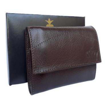 Imagem de Carteira masculina de couro fecho cartão cnh RG nota marrom - LUXXO VE