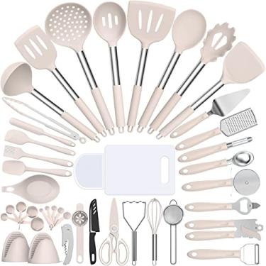 Imagem de Conjunto de utensílios de cozinha de silicone, Umite Chef 43 peças resistentes ao calor, conjunto de utensílios de cozinha - cabo de aço inoxidável - ferramentas de espátula de cozinha para panelas