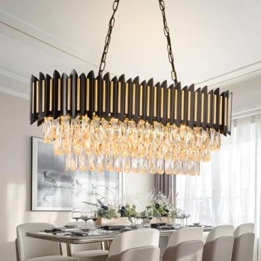 Imagem de AKDXIRUN Lustres de Cristal Modernos para Sala de Jantar 8 Luzes Preto e Dourado Lustre Luminária Sala de Estar Oval Fazenda Teto Pendurado Pingente Luminária para Cozinha Ilha Bar Quarto L32
