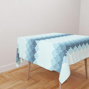 Imagem de Toalha De Mesa Quadrada 4 Lugares Tecido Oxford Folhas Tons de Azul TL