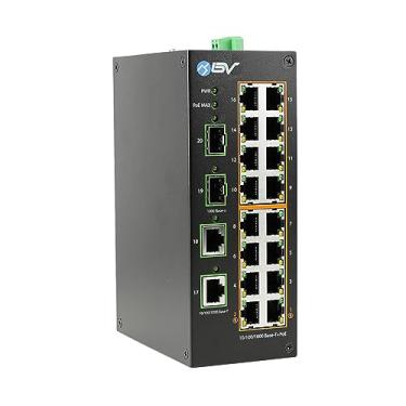 Imagem de BV -Tech Industrial Din Rail Poe Ethernet Switch - 16 Portas Gigabit, 2 Uplinks Sfp, Orçamento Poe de 190W