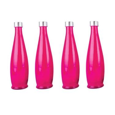 Imagem de 4un GARRAFA DE VIDRO TAMPA INOX ACQUA ÁGUA SUCO ROSA - Tuut