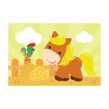 Imagem de Placa Decorativa Cavalinho e Galo Fazenda Feliz 30x40cm - Quartinhos