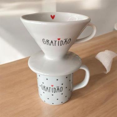 Imagem de Kit Caneca 300 Ml Decorada + Coador De Porcelana Filtro Café - Neo Por