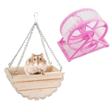 Imagem de Leadigol Brinquedo giratório de madeira para hamster, rodas de corrida silenciosas para hamster, brinquedos para mastigar hamster, rede para animais de estimação, acessórios de gaiola, para hamsters,
