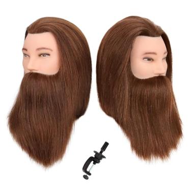 Imagem de Cabeça de manequim masculina com cabelo humano cabeça de manequim de barbeiro prática de barba corte de cabelo masculino 100% cabeça de manequim cabeça de boneca para corte de cabeleireiro estilo com