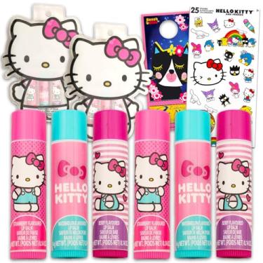 Imagem de Hello Kitty Tubos de protetor labial – Pacote com 6 protetores labiais Hello Kitty em sabores variados para lembrancinhas de festa e adesivos Hello Kitty e mais | Lembranças de festa Hello Kitty para