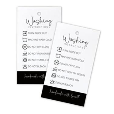 Imagem de Handmade Fabric Washing Instructions Hang Tag Material Care Cards | 30 Pack | Minimalist Symbols to Highlight Material Care Shirts, Beanies, Knitted, Quilts, Pinks