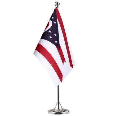 Imagem de Bandeira do Estado de Ohio de Ohio da GentleGirl.EUA, Bandeira OH de Ohio, Bandeira do Estado de Ohio, Bandeira de Mesa de Escritório na Base de Suporte, Decoração de Celebração de Eventos de Festival, Decoração de mesa, Decoração de Casa